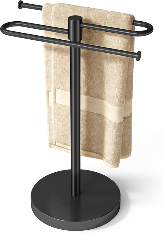 Bethom Hand Towel Holder for Bathroom Countertop, Weighted Base, Black | Stainless Steel 15.2 Inch Hand Towel Stand, S-Shape Towel Racks Holds 2 Towels