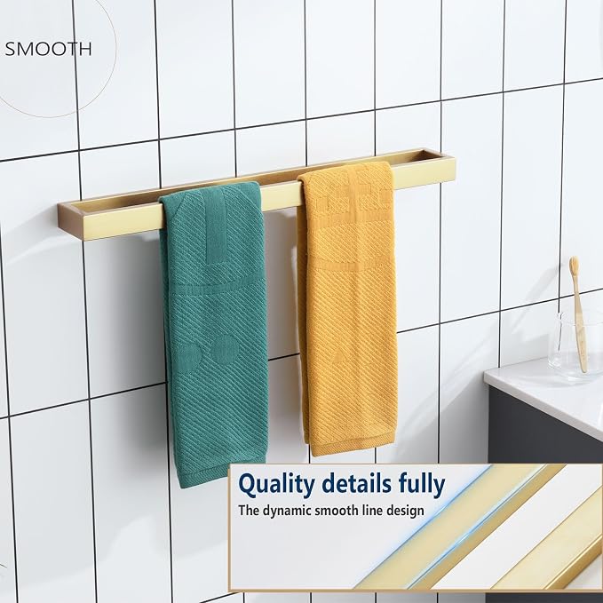 KOKOSIRI Towel Bar Brushed Gold Bath Towel Holder 20 Inch Kitchen Towel Hanger Rack Stainless Steel Bathroom Hardware Wall Mounted, 1 Pack B4008BG-L20