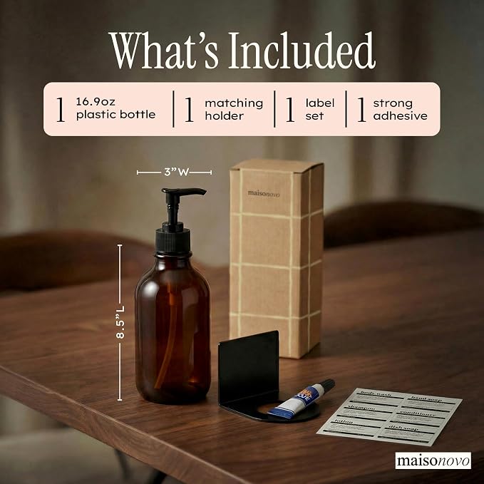 MaisoNovo Shampoo and Conditioner Dispenser|Refillable Amber Black Set of 1 | No Drill Wall Mount - Shower Soap Dispenser · Holds Body Wash or Hand Soap · Wall Soap Dispenser