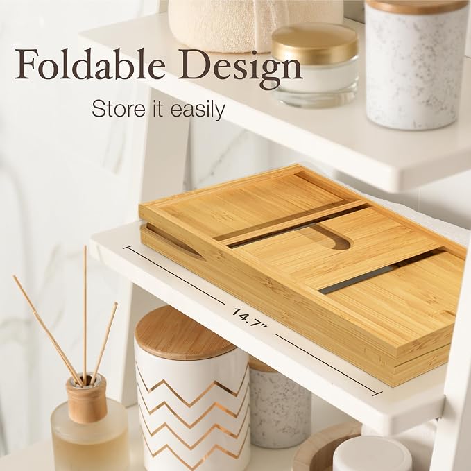 Personalized Bathtub Tray - Custom Engraved Foldable Bamboo Bath Caddy, Expandable Tub Tray Bath Table, for Mom Personalized Mom Birthday Gift, for Wife Gift for Her