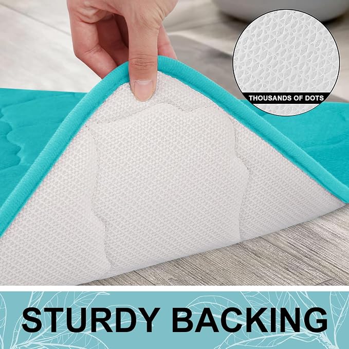 OLANLY Memory Foam Bath Mat Rug 70x24, Ultra Soft Bathroom Rugs, Teal | Thick Absorbent Carpet, Non-Slip Backing, Machine Washable, for Bathroom Floor, Tub, Shower and Home Decor Accessories