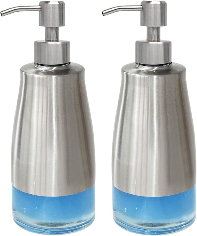 AUMIO 2 Pack Soap Dispenser Stainless Steel Case Glass Liner Hand Pump Dispenser, Refillable Liquid Hand Soap Dispenser for Bathroom & Kitchen - Brushed Nickel