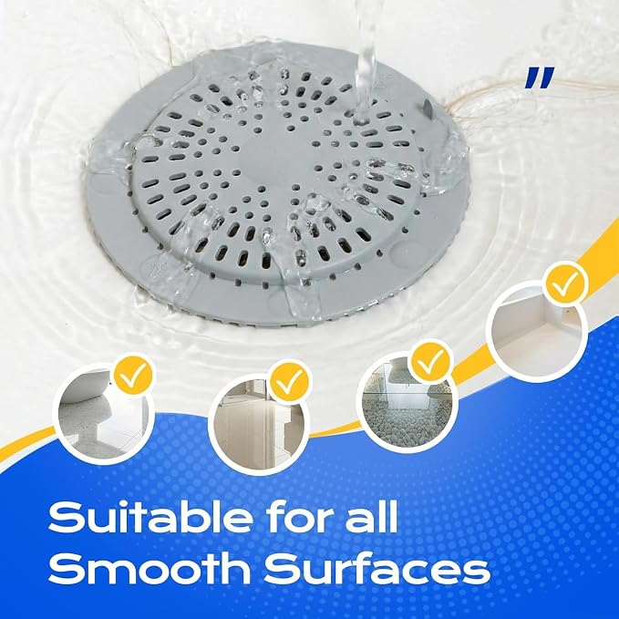 VLM 2 Pack Shower Drain Hair Catcher, Upgraded Drain Cover with Strong Suction Cups, Anti-Clog Hair Trap Stopper for Bathtub Shower Sink Laundry