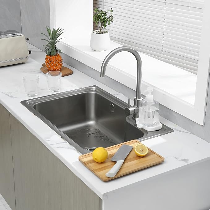 MicoYang Silicone Soap Dish with Drain Spout, Self-Draining Sink Organizer Tray for Bathroom and Kitchen, Sponges, Dispensers and Soap Holder, Non-Slip and Dishwasher Safe, White (Compact, 4.9"×3.2")
