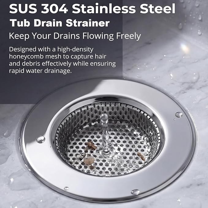 Seatery Bathtub Drain Strainers, Tub Drain Hair Catcher, Stainless Steel Bath Drain Cover Basket, Outer Diameter 3.0 inch/7.7cm, Inner Diameter 1.60 inch/4.0cm, Pack of 2
