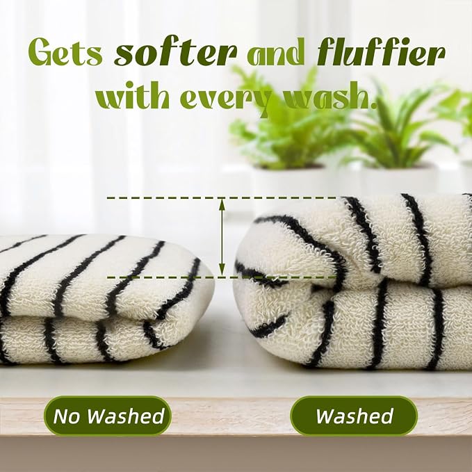 Black and White Striped Hand Towels for Bathroom, Vintage Kitchen Decor | Guest Use, Adults & Kids, Natural Cotton, 14” x 29”