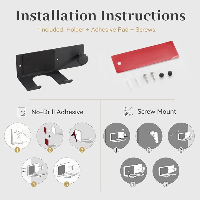 BVL Matte Black Hair Dryer Holder Wall Mount, Aluminum Blow Dryer Rack with Protective Contact Pad, Adhesive Pad & Screws Included, Renter Friendly Bathroom Organizer