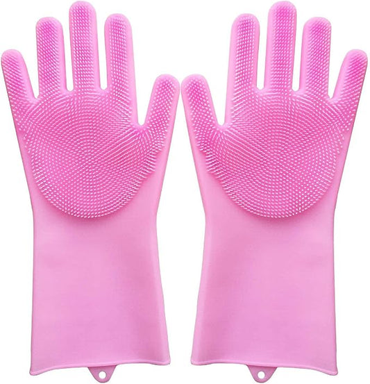 Pet Grooming Gloves, Silicone Gloves Dog Bathing Supplies Hair Removal Gloves, High Density Teeth Bathing Shampoo Shedding Bath Brush Scrubber Washing for DOD and Cat (Pink)