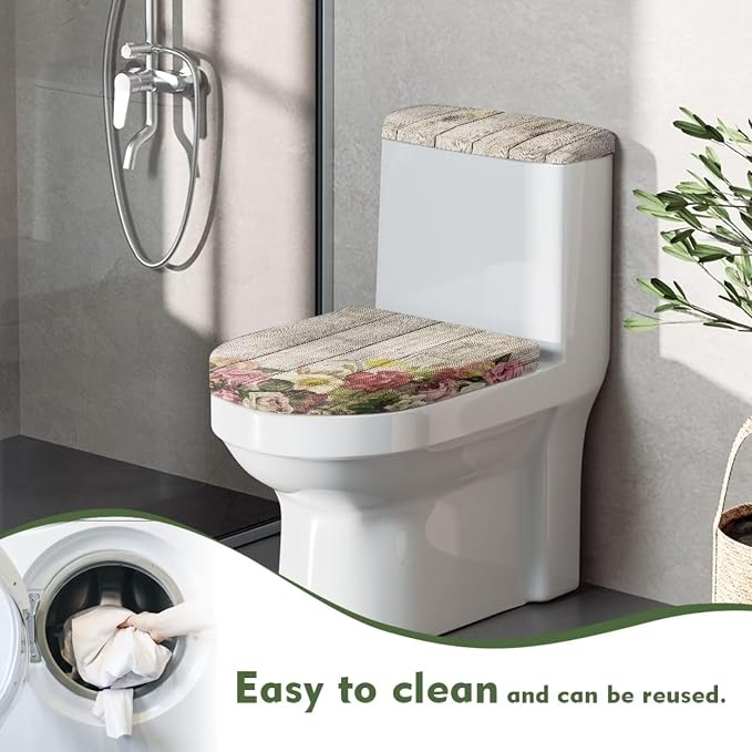 Toilet Seat Cover Toilet Tank Cover Wood Print Decoration Vintage Floral Seat Lid Decor Oval Elongated