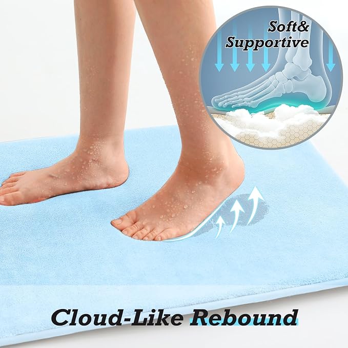 HUXMEYSON Bathroom Rugs Sets 3 Piece, Non-Slip & Quick Dry Bath Mat Set, Ultra Soft Velvet Bath Rugs for Bathroom, Toilet and Shower Floor, Light Blue