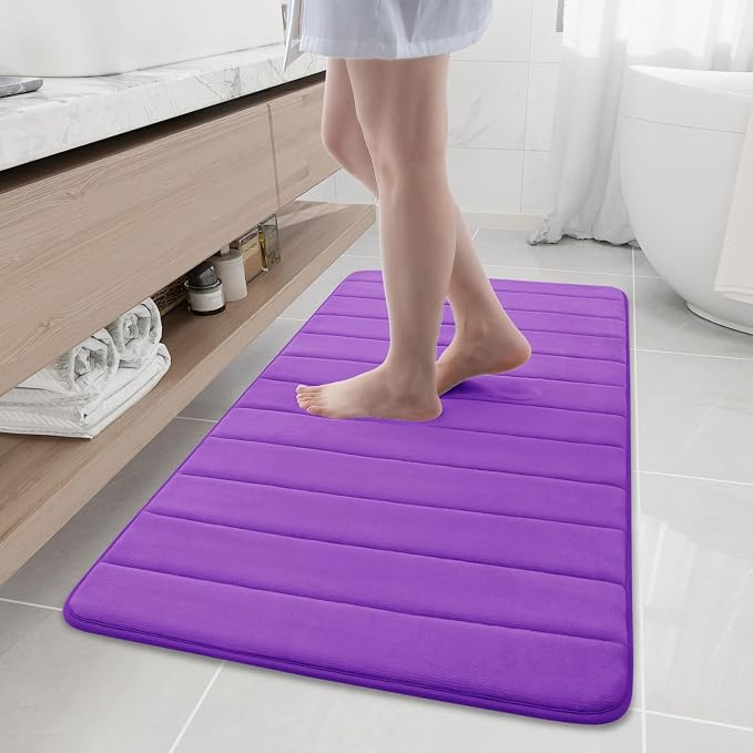 Buganda Memory Foam Bath Mat 47 x 24, Ultra Soft Absorbent Bathroom Rugs | Purple, Machine Washable Quick Dry Bath Mats for Bathroom Floor, Shower and Tub, Home Decor Accessories
