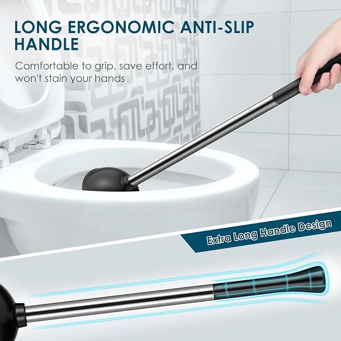 HAMITOR Toilet Plunger Bowl Brush Set: Hideaway Heavy Duty Toilet Plunger Scrubber Cleaner Holder Combo for Bathroom with Covered Caddy Hidden Elongated Discreet Apartment Plunger Brush Accessories
