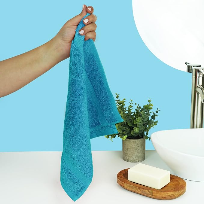 Chakir Turkish Linens 100% Cotton 12-Pack Washcloths 13x13, Aqua | 100% cotton washcloths, 12-pack 13x13, OEKO-TEX certified, soft absorbent face towels