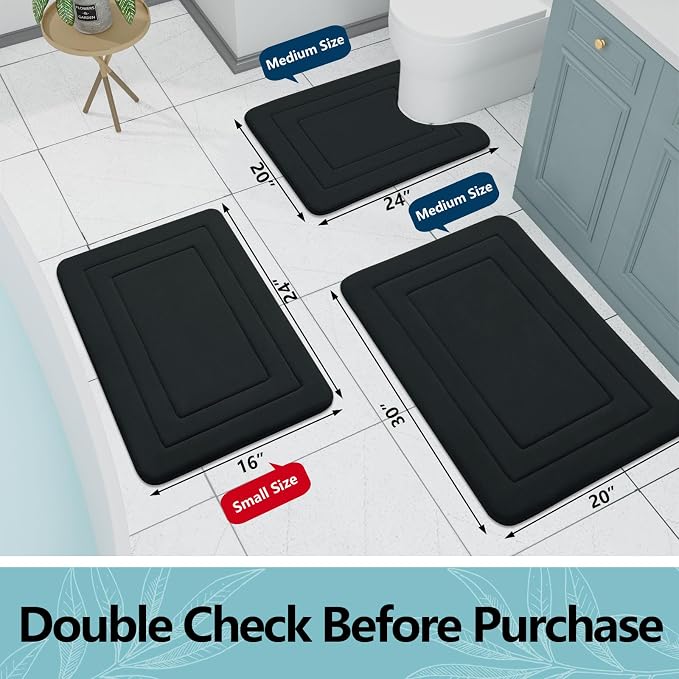 Arotive Memory Foam Bathroom Rug Mat 59x24, Ultra Soft and Absorbent Bath Mat, Machine Wash Dry, Comfortable Bath Rug Carpet for Bathroom Floor, Tub and Shower, Black