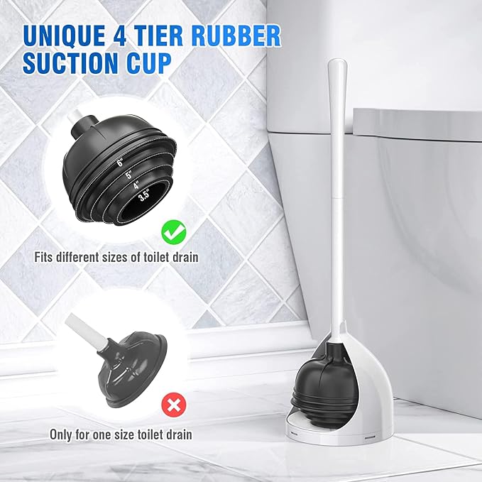 Toilet Plunger with Holder, Unique Plunger with All-Angle Design, Plungers for Bathroom with Holder, Heavy Duty Toilet Plunger for 5.7-inch Toilet Drain Bathroom Cleaning