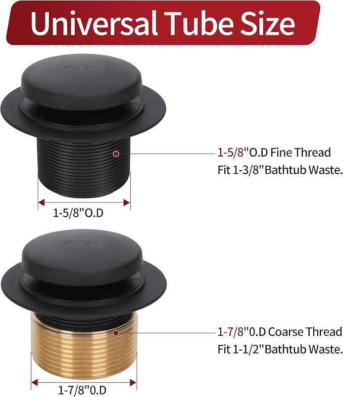 PRIMSOPH Tip-Toe Tub Drain Trim Kit with Two Hole Overflow Faceplate Conversion Kit Assembly Universal Fine Coarse Thread Replacement Matte Black