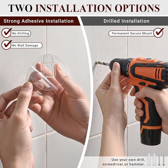 Metal Shower Head Holder, Adjustable Shower Wand Holder, Easy Install with Strong Adhesive or Drill Kit