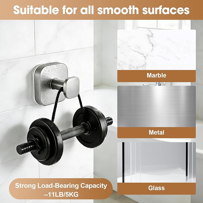 Suction Cup Hooks for Shower, 2 Pack Heavy Duty Suction Hooks No Drilling, Waterproof Rustproof Bathroom Hooks for Towel Robe Loofah, Glass Door Tile Mirror Kitchen