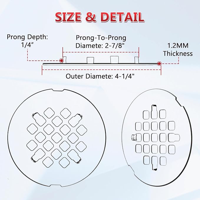 Enhon 2 Pack 4-1/4 Snap in Shower Drain Cover, Round Strainer Drain Grid, Bathroom Shower Grate Cap Replacement for Hair Catcher(Matte Black,Stainless Steel)