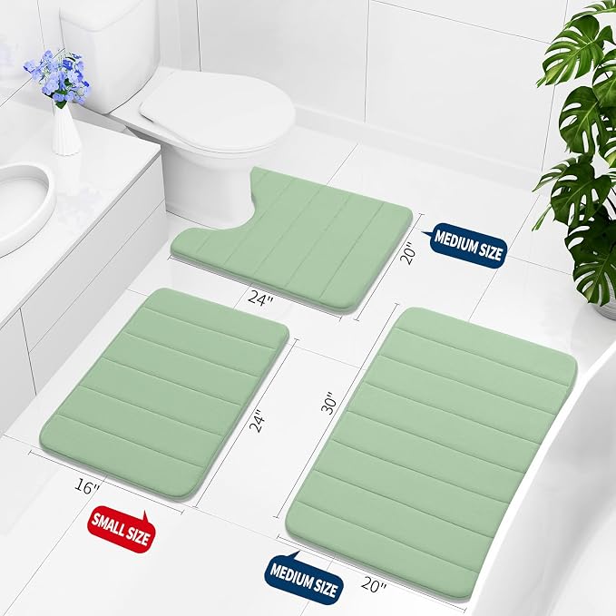 Buganda Memory Foam Bath Mat 70 x 24, Ultra Soft Absorbent Bathroom Rugs | Sage Green, Machine Washable Quick Dry Bath Mats for Bathroom Floor, Shower and Tub, Home Decor Accessories