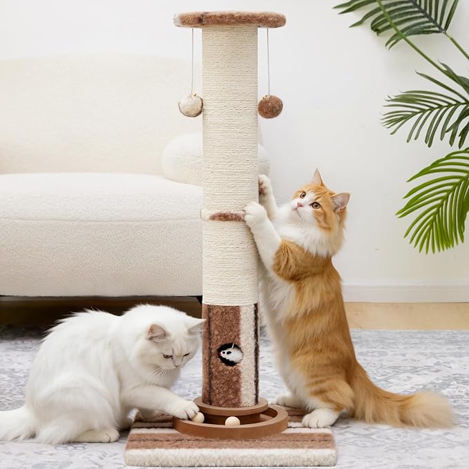 Cat Scratching Post,Heavy Duty Green Sisal Scratcher with Cat Toys | Protect Furniture,Modern Boho Cat Post,For Indoor Large Cats,Cat Ball Track