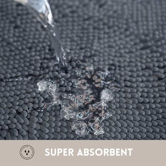 Bathroom Rug Sets 2 Piece, Extra Thick and Absorbent, Non-Slip, Machine Washable, Dry Quckily, Soft Cozy Plush, Used Under Shower Bathtub and Sink, Dark Grey