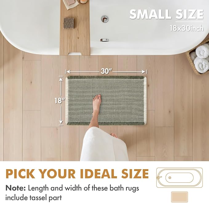 MIULEE Set of 2 Waffle Bathroom Rugs Boho Bath Mat Green&Cream 18x30 Inch | Non Slip, Super Absorbent, Washable, Ultra Soft, Rubber Backed Bath Rugs for Bathroom Floor Tub Shower