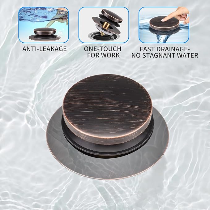 Bathtub Drain Stopper, Tub Plug for 1.5"-1.72" Regular Drains | Universal Pop Up Tub Stopper Replacement for Tip Toe/Trip Lever/Lift&Turn Tub Drains, 3 O-Rings, Oil Rubbed Bronze