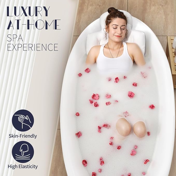 Full Body Bath Pillow for Bathtub, Thick Bathtub Cushion, Luxury Tub Pillow for Bath for Headrest Neck and Back Support White 56" x 16"