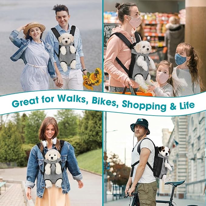 Mosago Dog Backpack Carrier, Front Chest Carrier for Small Dogs, Grey, L | Adjustable Shoulder Straps, Legs Out Design, Front Pocket Storage, Durable Fabric, Hands-Free Carrying, Walking/Hiking