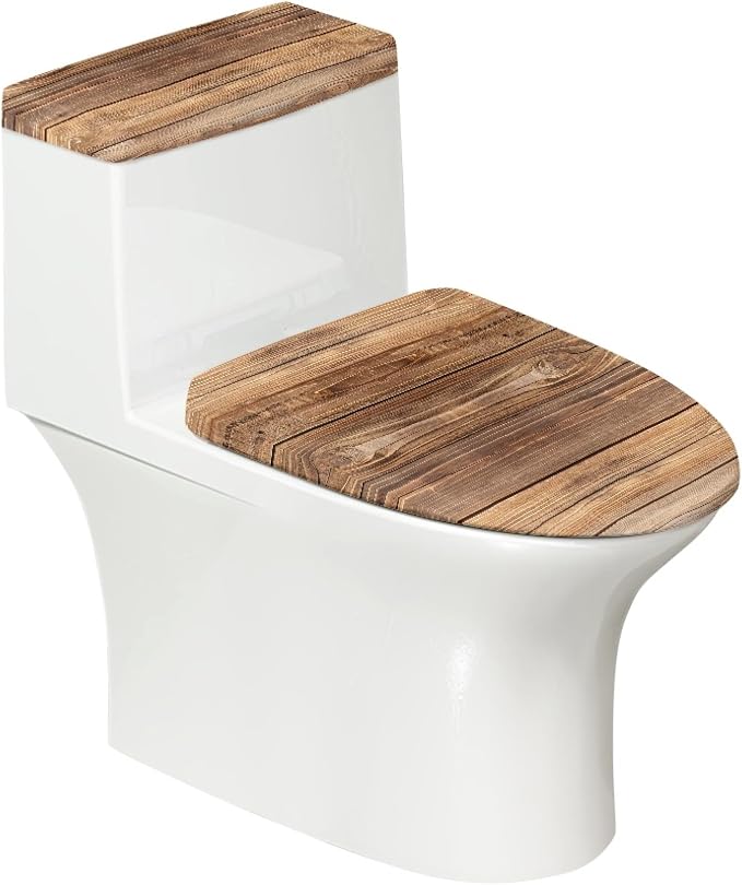 Brown Wood Print Toilet Lid Cover Set of 2 Pack,3D Wood Print Toilet Seat Lid Covers Washable Replacement Bathroom Elongated Round Oval