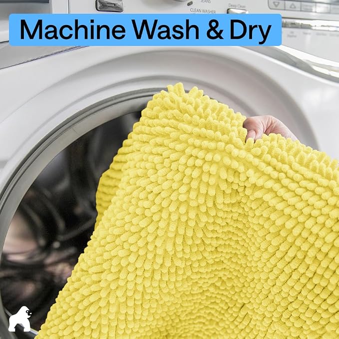 GORILLA GRIP Bath Rug Mat for Bathroom, Absorbent Chenille, 36x24 Yellow | Soft Thick Quick Dry Microfiber Mats, Rubber Backing, Machine Washable Tub and Shower Floor Rugs, Home Decor Essentials