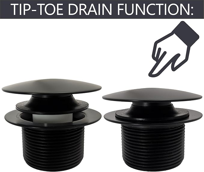 Westbrass D398R-62 1-1/2" NPSM Coarse Thread Mushroom Tip-Toe Bathtub Drain Stopper, Matte Black