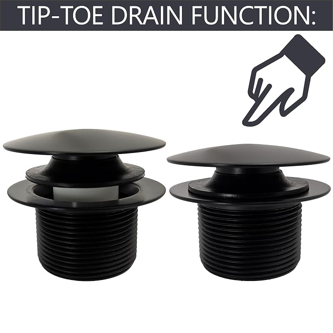 Westbrass A398R-62 1-1/2" NPSM Coarse Thread Mushroom Tip-Toe Bathtub Drain Stopper, Matte Black