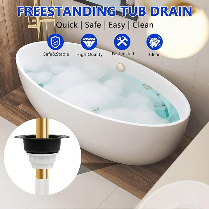 Freestanding Tub Drain Rough-in Kit, Bathtub Drain Kit with PVC Adapter & Brass Tail Pipes,Free Standing Tub Drain Kit, Suitable for All Freestanding Bathtub, Floor-Mounted, and Copper Bathtubs