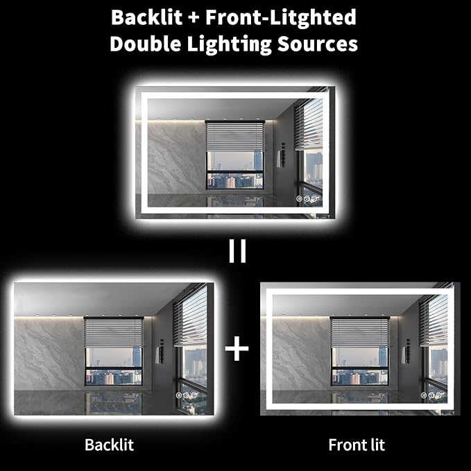 LOAAO 40"X32" LED Bathroom Mirror with Lights, UL Listed | Anti-Fog, Dimmable, 3 Color Temperature, Backlit + Front Lit, Memory Function, Tempered Glass