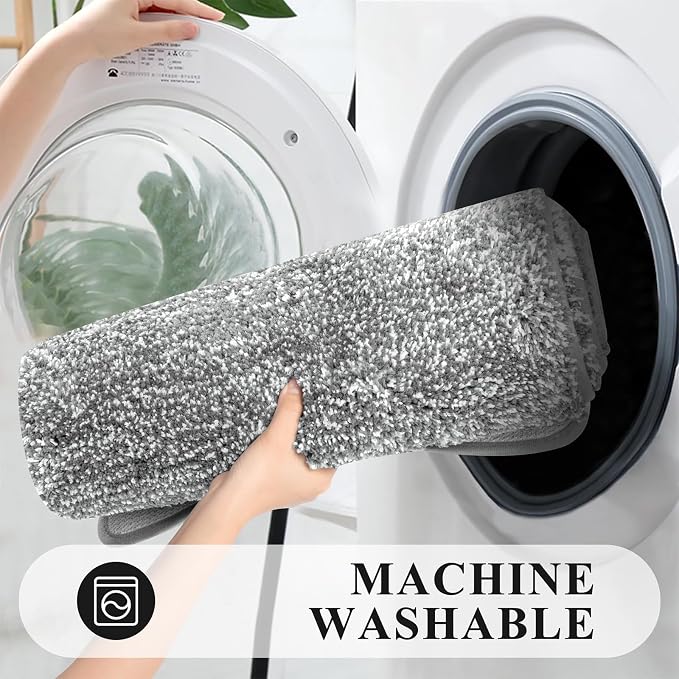 Pauwer 3 Piece Bathroom Rug Set, Microfiber Non Slip Bath Mats, Grey | Machine Washable, Quick Dry, Ultra Absorbent Floor Carpet, Plush Shower Rugs, U-Shaped Contour Toilet Mat