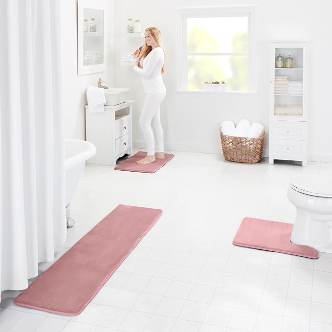 Memory Foam Bath Mat Non Slip Absorbent Super Cozy Velvet Bathroom Rug Carpet (72 inches X 24 inches, Mauve)