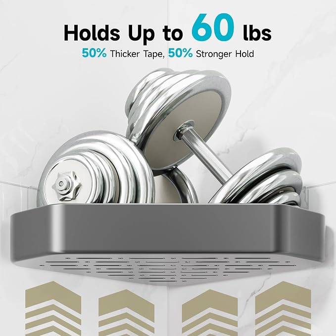 Veken Aluminum Corner Shower Caddy 4-Pack, Never Rust, No Drilling Adhesive Shelves, Stainless Rack with Soap Holder, Bathroom Organizers and Storage, Wall-Mounted Kitchen & Home Decor, Grey