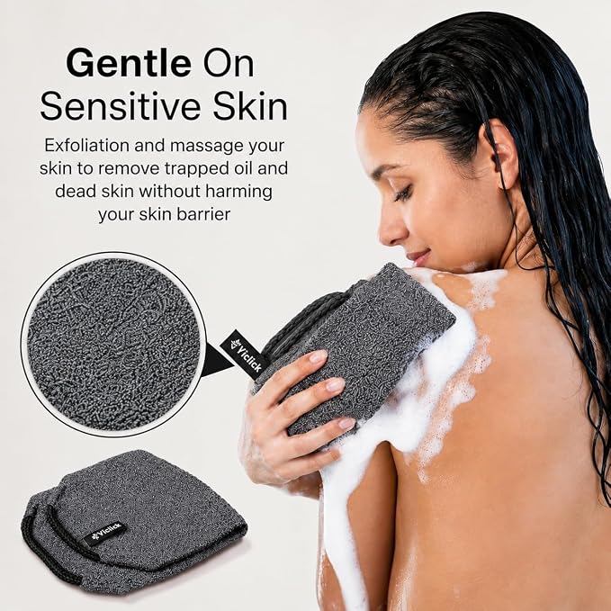 Exfoliating Washcloth Towel with Handle, Back Scrubber for Shower, Exfoliating Body Scrubber Exfoliator, Japanese Wash Cloth for Body Scrub, Bath Sponge Loofah Luffa Washer Exfoliator