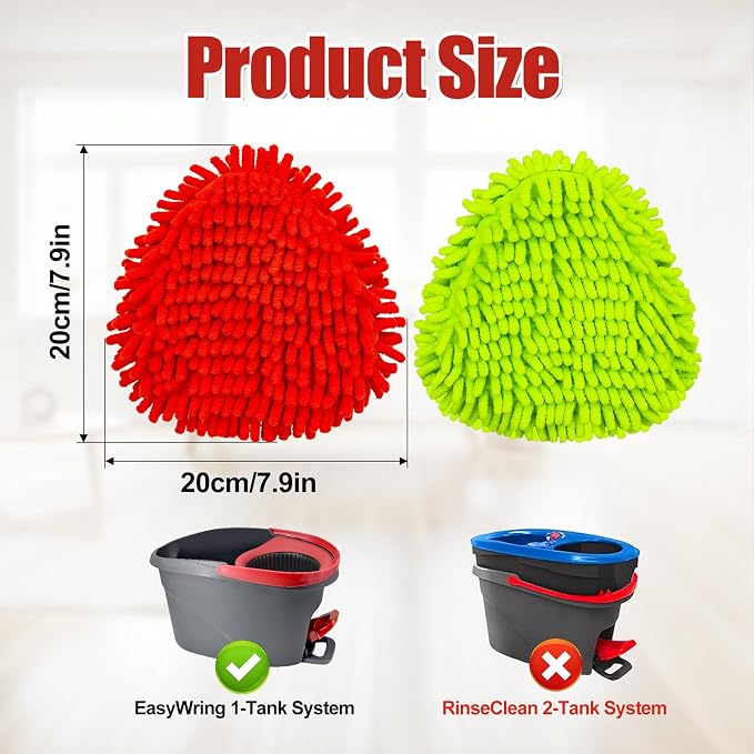 6 Pack Chenille Mop Heads Replacement for Ocedar EasyWring Spin Mop, Microfiber Spin Mop Replacement Head, Washable & Easy to Replace, Deep Cleaning for Hard Floors