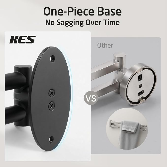 KES Black Swivel Towel Bar for Bathroom 9-Inch Swing Out Double Towel Bar 2-Arm Kitchen Wall Mounted SUS 304 Stainless Steel Matte Black, A2106S23-BK