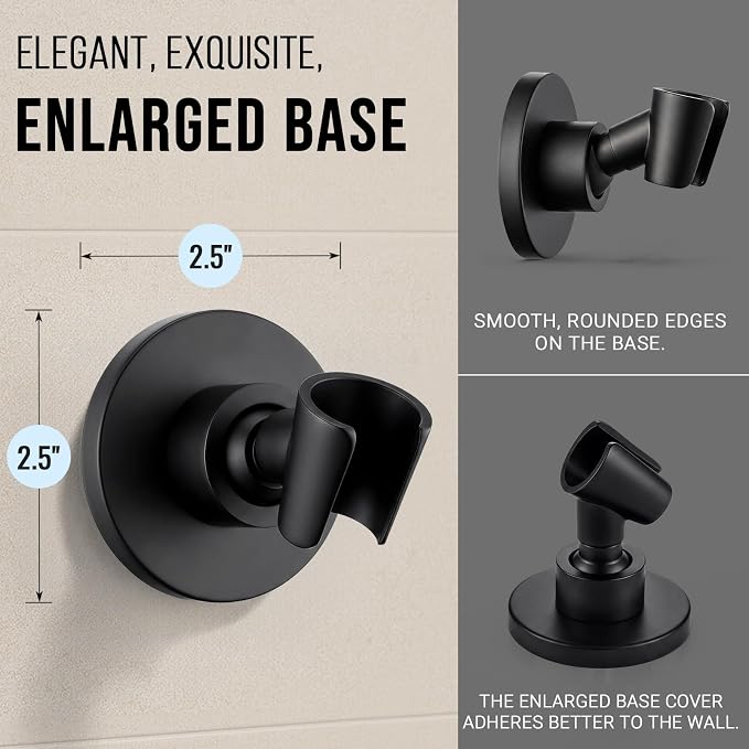 G-Promise All Metal Handheld Shower Head Holder, Adjustable Wall Mount Shower Wand Bracket, Strong Adhesive Disc Mount or Drill Installation (Round, Matte Black)