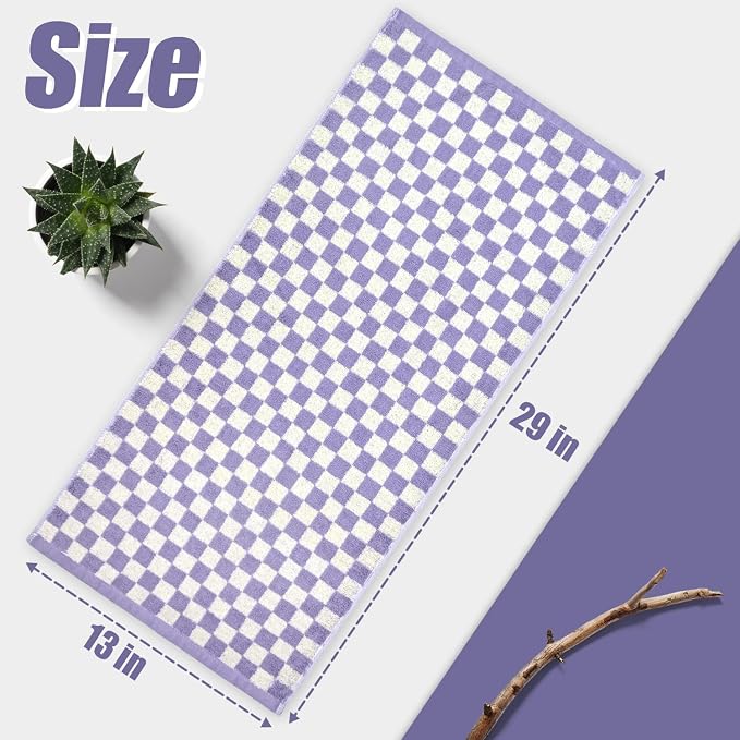Hand Towel for Bathroom Guest Room - Cotton Face Towel Set Lilac Checkered | Extra Soft, Absorbent 4-Piece for Daily Use