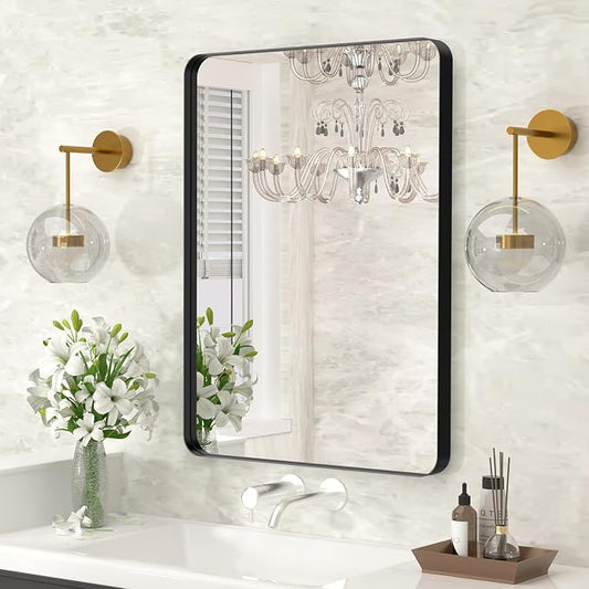 30"x22" Bathroom Vanity Mirror for Wall Aluminum Framed Farmhouse Rectangle | Anti-Rust, HD Reflection Anti-Desilvering, Distortion Free, Tempered and Shatter-Proof Wall Mounted Mirror, Black