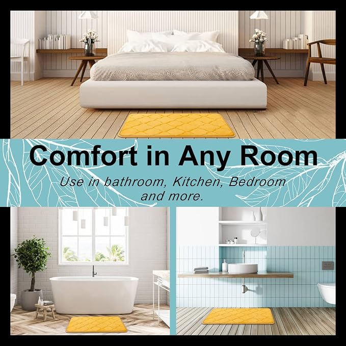 OLANLY Memory Foam Bath Mat Rug 30x20, Soft and Absorbent Bathroom Rugs, Non-Slip, Comfortable, Machine Washable Bath Carpet for Bathroom Floor, Tub, Shower and Home Decor Accessories, Yellow | Thick Absorbent Carpet, Non-Slip Backing, Machine Washable...