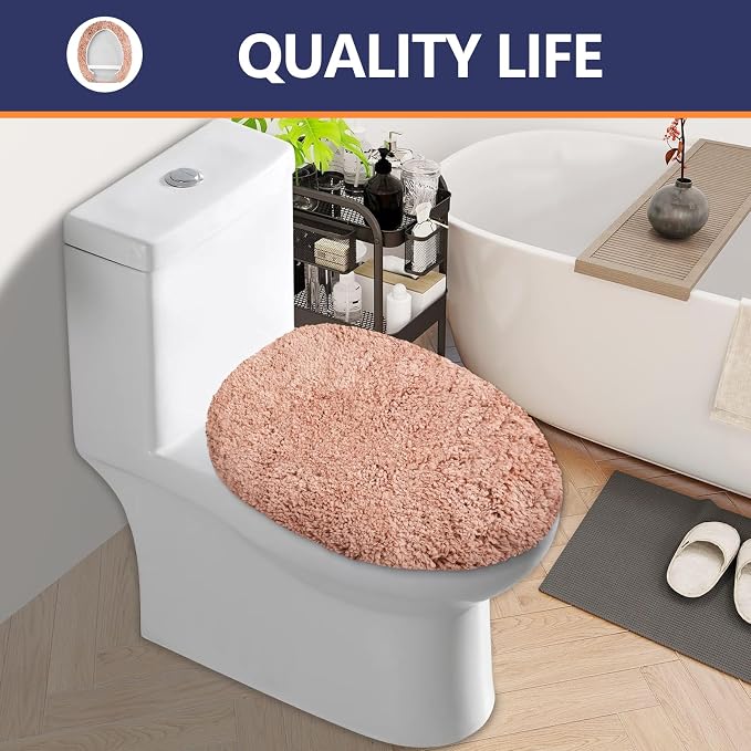 Soft Microfiber Toilet Seat Cover 17.5" x 15" Machine Washable | Solid Toilet Lid Cover Adjustable Rubber Backing Fits Most 16 -17.5" L x 14-16" W Round Oblong and Elongated Toilet Seat