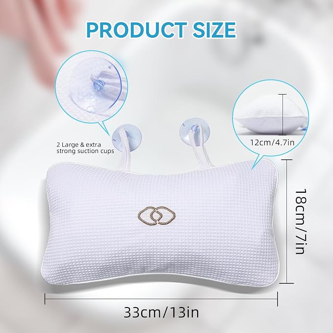 YUET Anti-Slip Non-Slip Bathtub Pillow Home Spa Bath Inflatable Cushion Head Neck Back Shoulders Rest Relax Suction Cup Bathroom Support for Hot Tub Luxurious Headrest