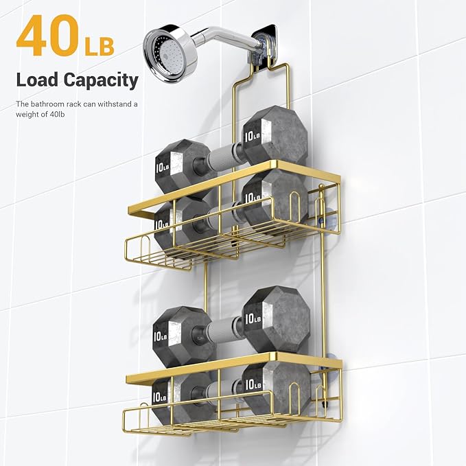 Hanging Shower Caddy Over Showerhead - Rustproof No Drill Shower Organizer | Includes Soap Holder and Hooks for Shampoo, Conditioner, and Bathroom Essentials with Quick Drainage Design