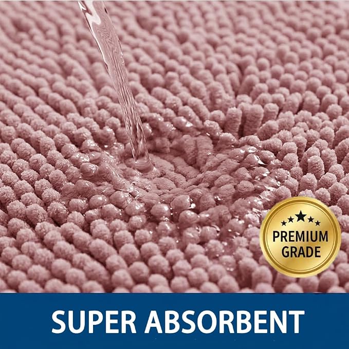 Bathroom Rugs Sets 2 Piece,Super Absorbent Chenille Bath Mats and U-Shaped Toilet Rug,Strong PVC Non Slip Backing,Microfiber Washable Dry Quickly Bath Mats for Bathroom(20"x32"+20"x20"U, Dusty Rose)